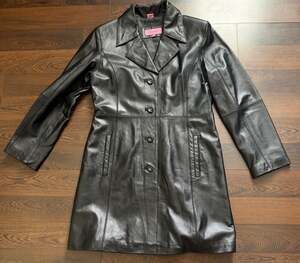 Vintage Excelled Y2K Black Leather Trench Car Coat Small
